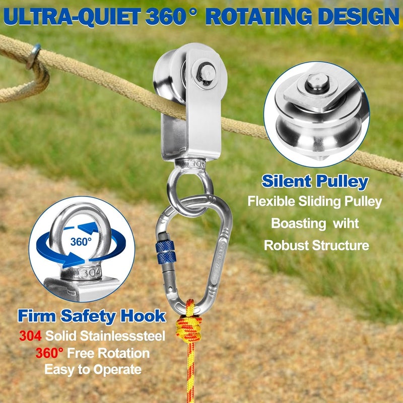 phepetroll Cable Pulley Wheel Stainless Steel, M34 Single Pulley Snatch Block, Heavy Duty Lifting Crane Swivel Hook, Bearing Inside Rope Pulleys for Lifting System Gym Equipment Clothesline, 551 lbs Load, 2 Pack - Image 5